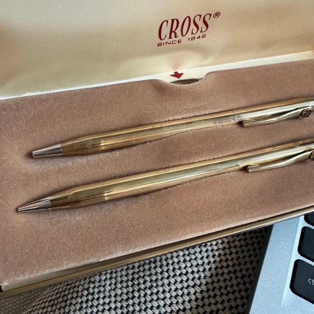Cross 10KT Gold Filled Ballpoint Pen and 0.5mm Pencil Set GE Emblem Vtg 450105